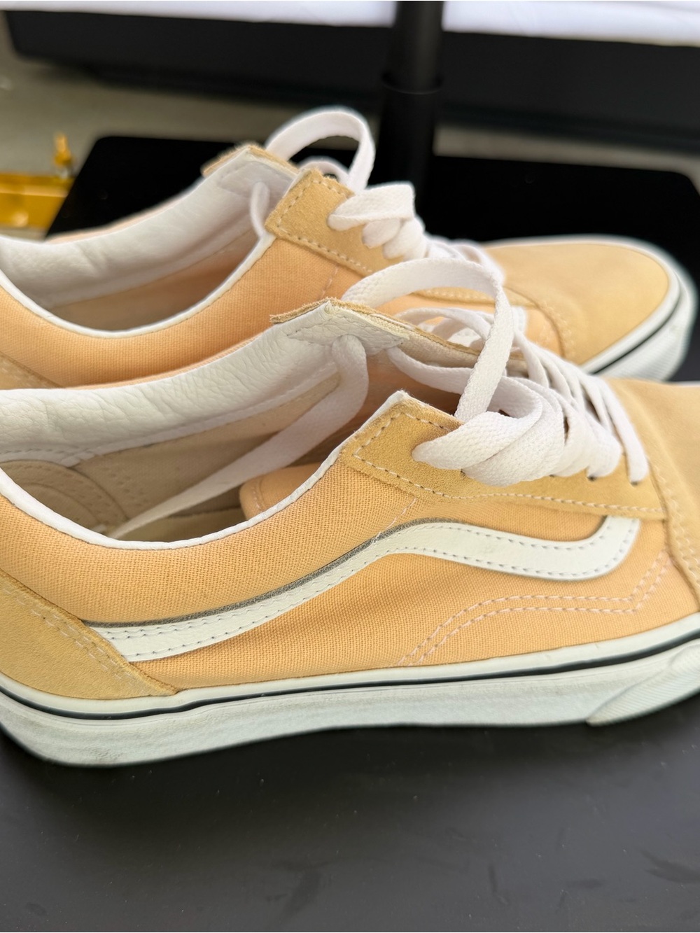 Low-Top Canvas Sneakers in Beige/Yellow with White Accents